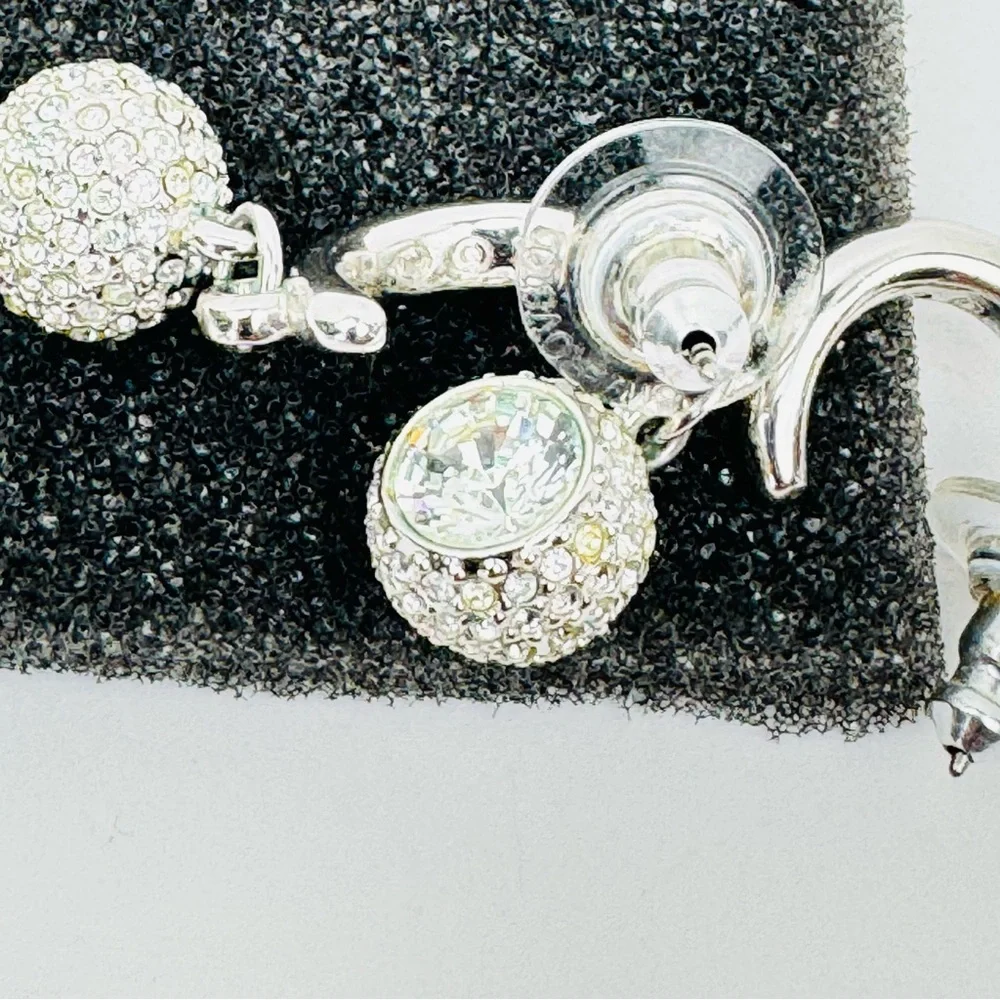 Swarovski Crystal Ball Drop Earrings for Pierced Ears. Rhodium-plated metal.